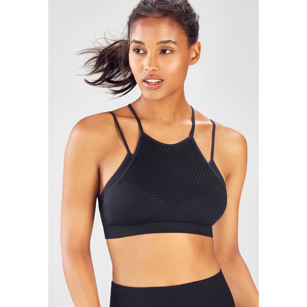 Fabletics Black Strappy High-Neck Sports Bra
